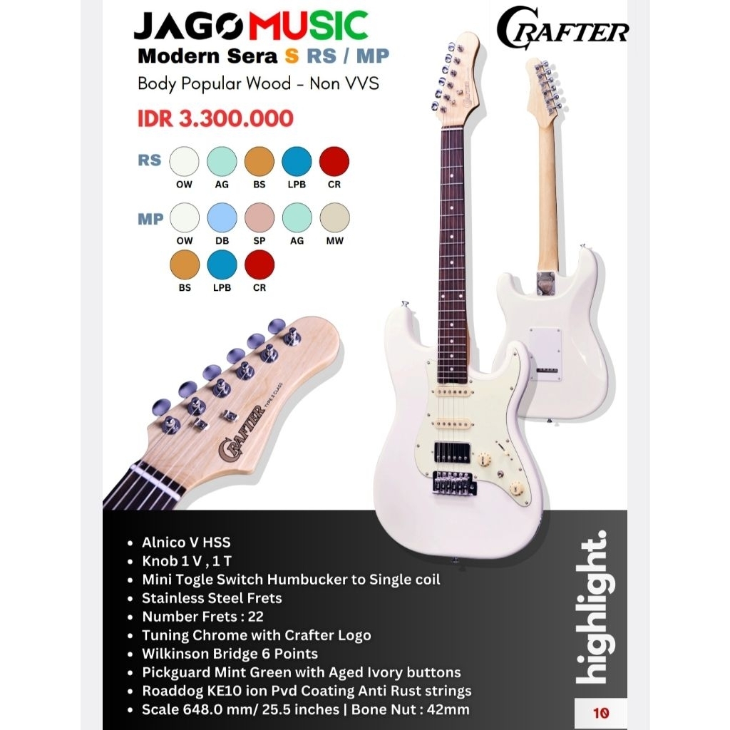 Gitar Elektrik Gitar Crafter Modern Sera S RS Neck Maple Fretboard Rosewood