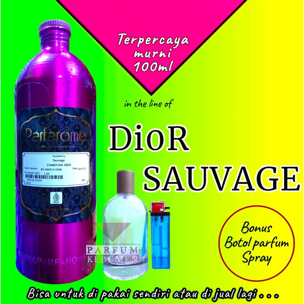 100ml bibit parfum murni SAUVAGE CHRISTIAN DIOR parfarome , bonus botol parfum semprot , inspired by
