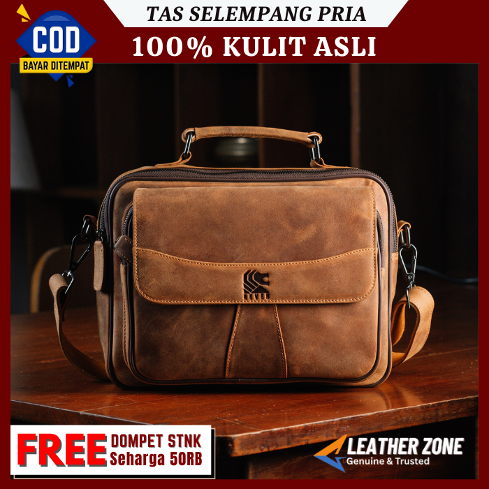 Tas Selempang Pria Kulit Asli Premium Tas Kerja Kantor Slingbag Cowok Kulit 100% Original Branded