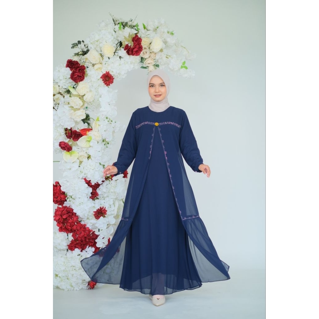 Dress gamis ceruty polos import aplikasi payet