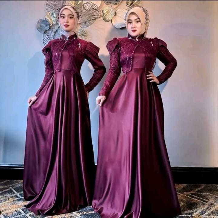 NINE OUTFIT // COD Marisa Dress Satin Mix Brukat // Dress Wanita Muslim Terbaru 2026 // Baju Wanita 