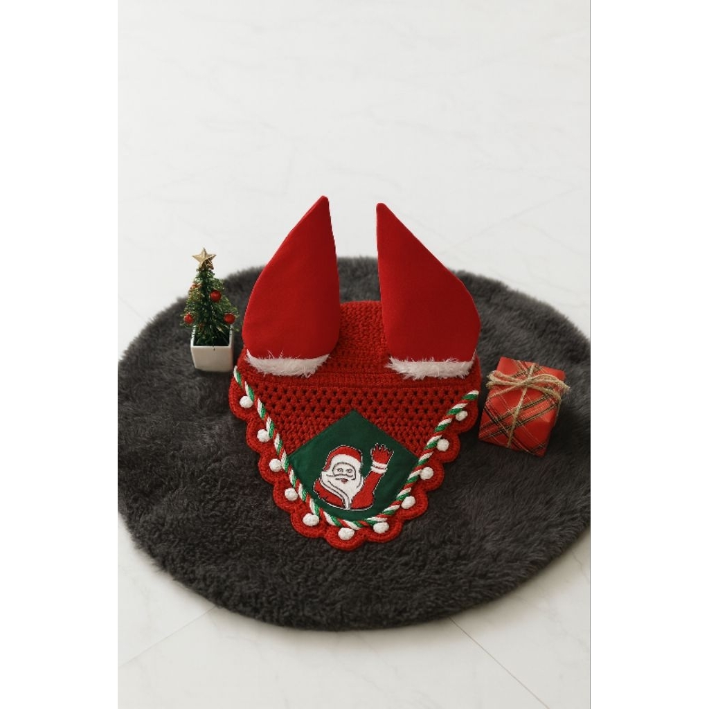 Ear Bonnet / Horse Earnet Red Santa Edition - Size Cob