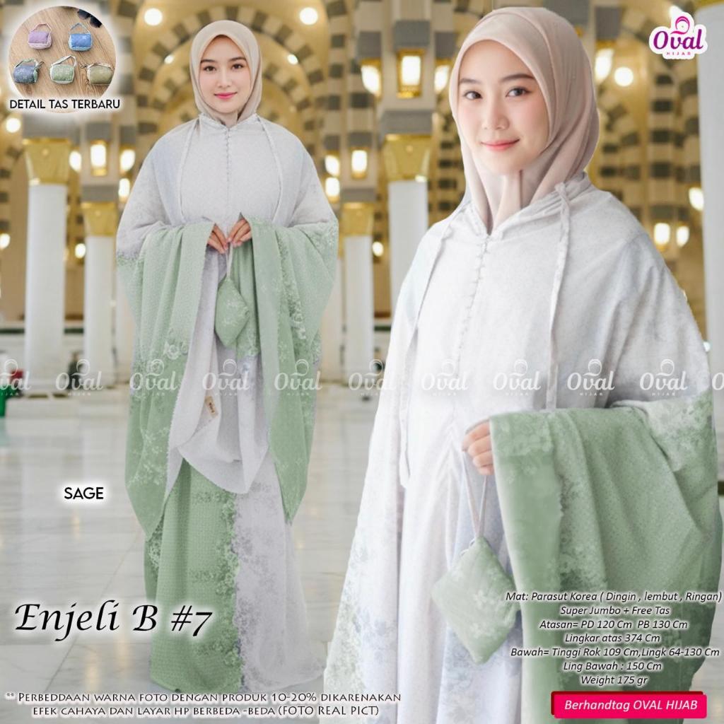 Enjeli B#7 Mukena Original Oval Hijab Mukena Parasut Korea 2in1 Zipper Depan Mukena Traveling Super 