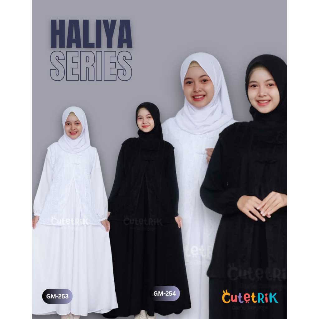 (1 tahun s.d Dewasa) GM 253A 254A Baju Muslim Gamis Hitam Putih Anak Remaja Dewasa Cutetrik Haliya P