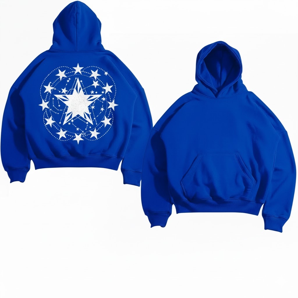 HOODIE BOXY OVERSIZE | Bintang Konstelasi Biru Elektrik | Streetwear Fleece Tebal Premium UNISEX