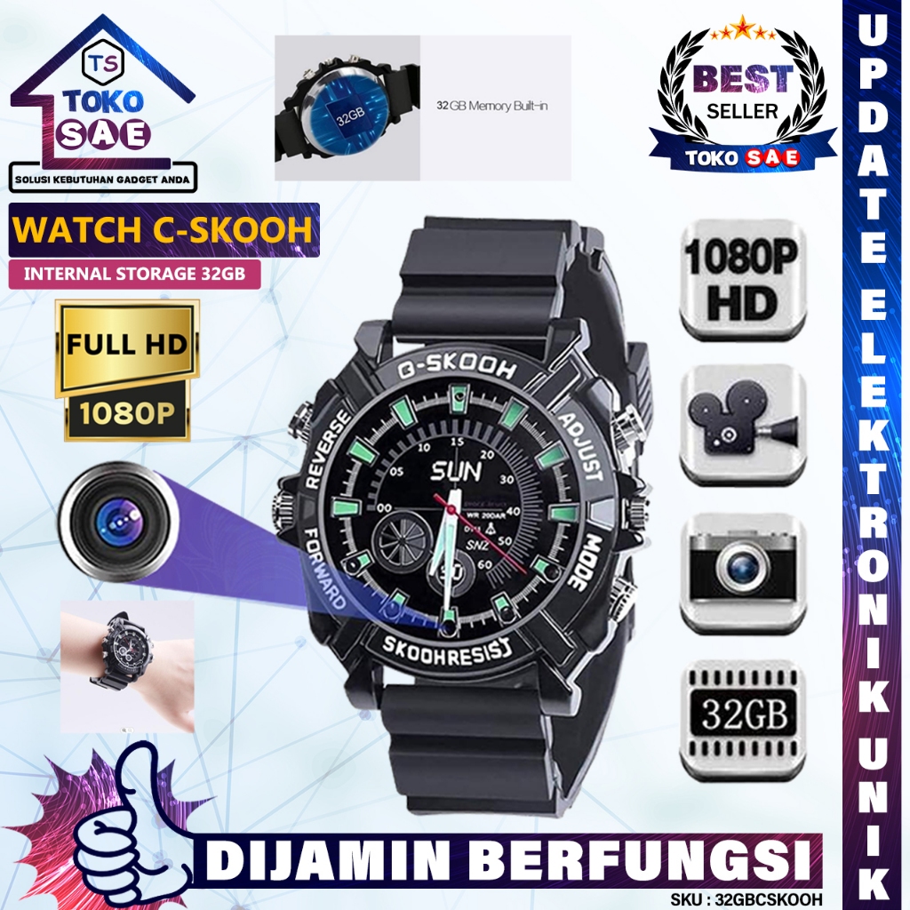 32GBCSKOOH Mini Camera Watch 1080P Jam Tangan Kamera Spy Waterproof Night Vision Perekam Vidio Poto