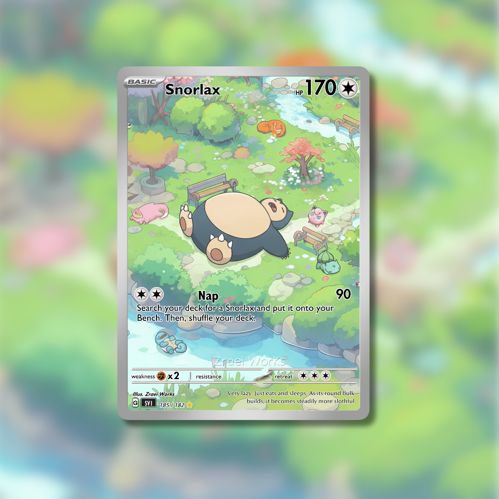 Zraei Works Custom Pokemon Card – Snorlax Sleeping | Fan Art Kartu TCG | Kartu Mainan Anak