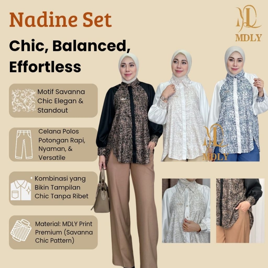 MDLY Nadine Set Setelan Celana Wanita Motif Print Premium Elegan Adem Kekinian One Set Casual