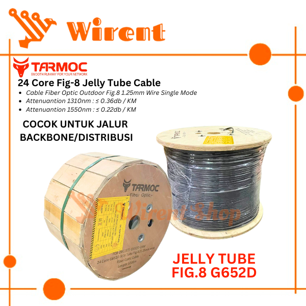 Tarmoc TCB-24C1STJ-G652D-1KM  | Fiber Optic Cable G652D Fig-8 Jelly Tube 24 Core 1000m Kabel FO 24C 
