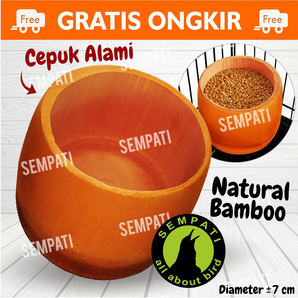 SEMPATI Cepuk Bambu Tempat Pakan Minum Burung Lovebird Murai Kolibri Pleci Kenari Wadah Tempat Makan