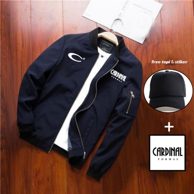 Jaket bomber cardinal formal waterproof gratis topi & stiker