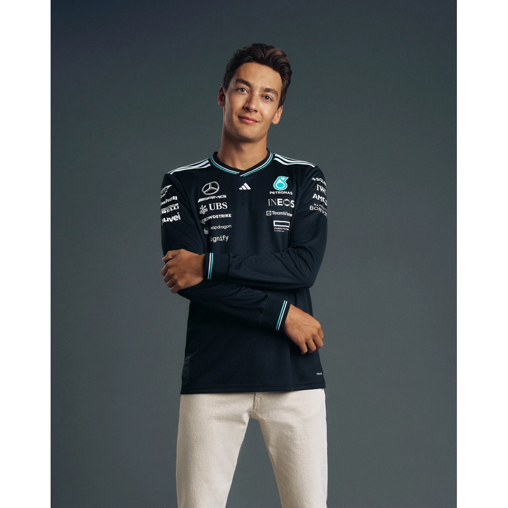 Mercedes AMG F1 Mens 2025 Authentic Long Sleeve Driver - Black Original 100%