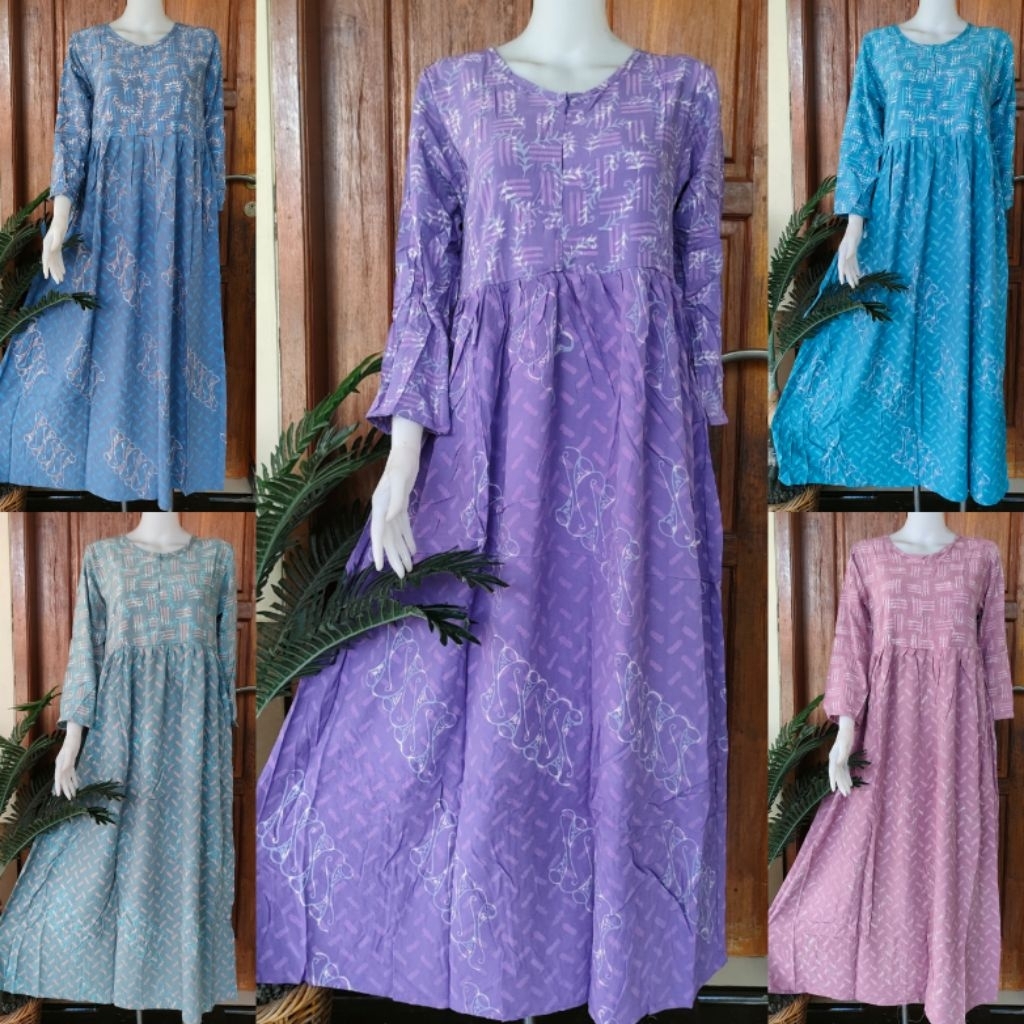 DASTER PANJANG BATIK HUZA LONGDRES WIRU BUSUI RESLETING DEPAN LENGAN PANJANG UKURAN S