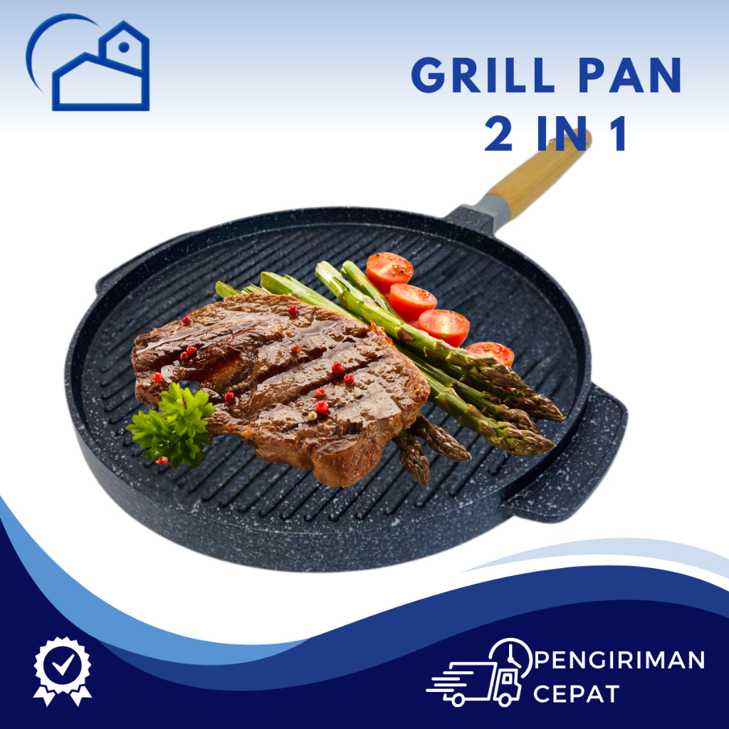 HOMESTATION - Wajan Pemanggang Daging Alat Panggang Daging 2 Sisi Alat Pemanggang BBQ Round Grill Pa