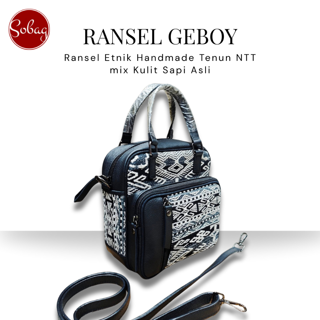 Ransel dan Tas Slempang Etnik Wanita RANSEL GEBOY Tenun Sumba Alam NTT mix Kulit Sapi Asli