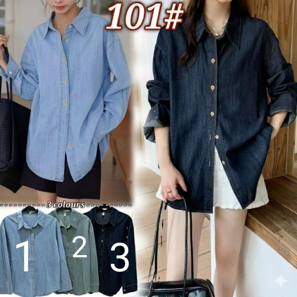 Kemeja Jeans Wanita Import Oversize 101# | Soft Denim Premium 3 Warna | Kemeja Outer Casual Korea