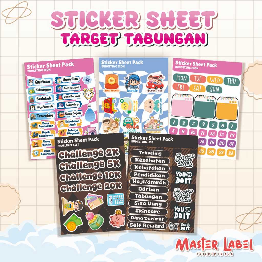STIKER TARGET TABUNGAN | Cetak Sticker Sheet A6 | VINYLGLOSSY | stiker Merchandise | Hiasan Diary| R