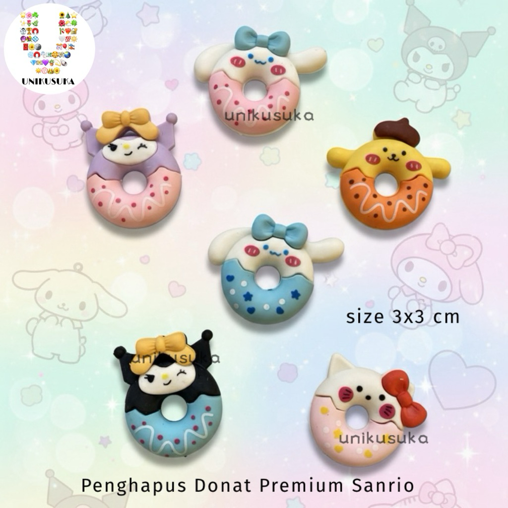 [UNIKUSUKA] Penghapus bulat bentuk donat karakter Sanrio melody kuromi cinamoroll hello kitty pompom