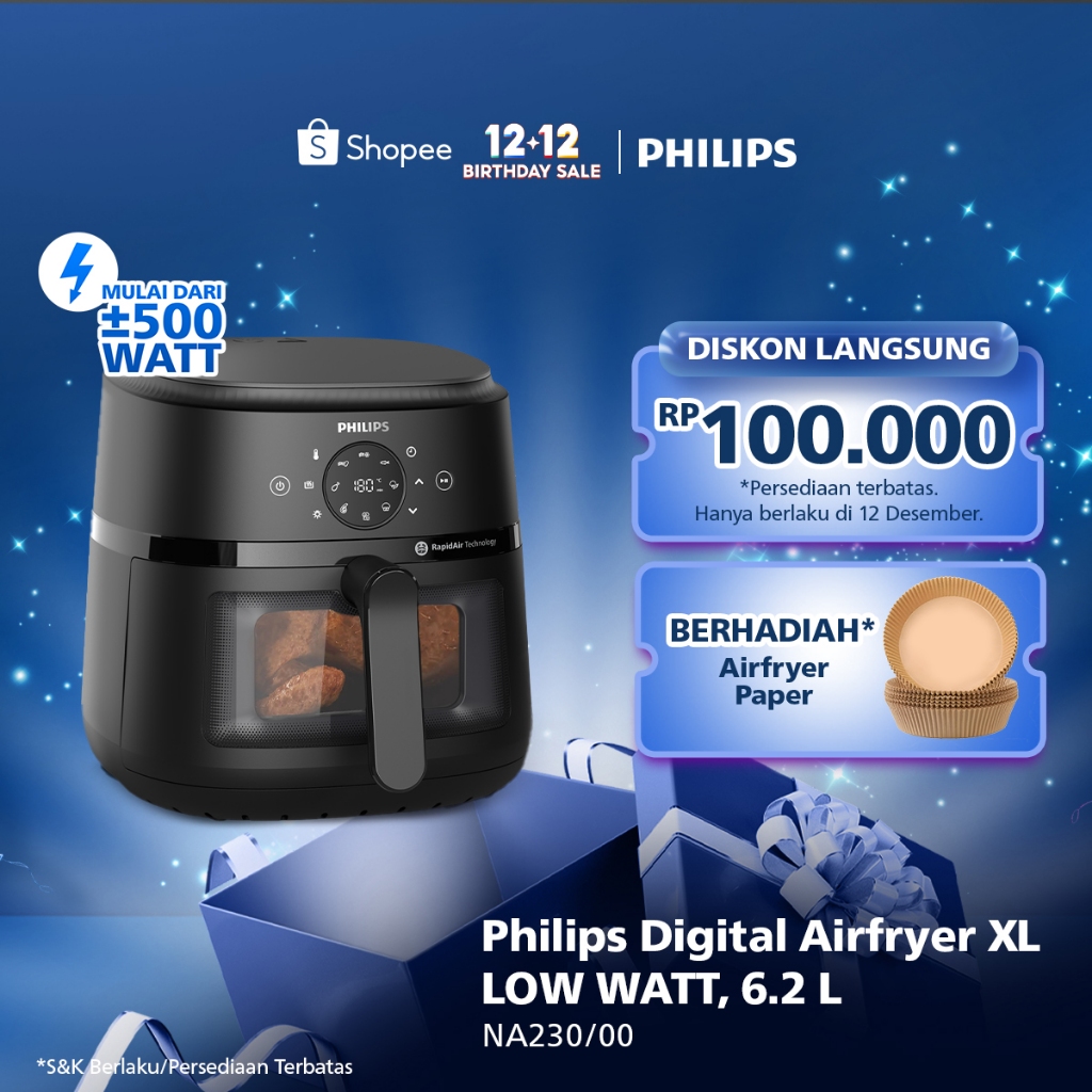 BARU PHILIPS Airfryer Low Watt mulai dari �500W Transparan KAPASITAS BESAR 6.2 L NA230/00 - Air frye