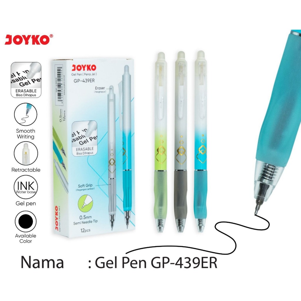 Erasable Pen Pulpen Gel Bisa Dihapus 1 Pack GP-439-GP440ER 0.5mm Isi 12  //Pulpen Bisa Hapus