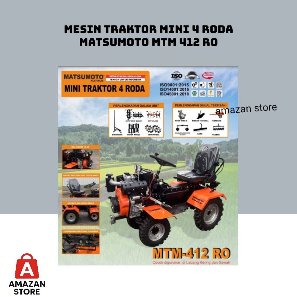 Mesin Traktor Mini 4 Roda MATSUMOTO MTM 412 RO / Mesin Traktor Bajak Sawah Kebun Kering Basah Cultiv