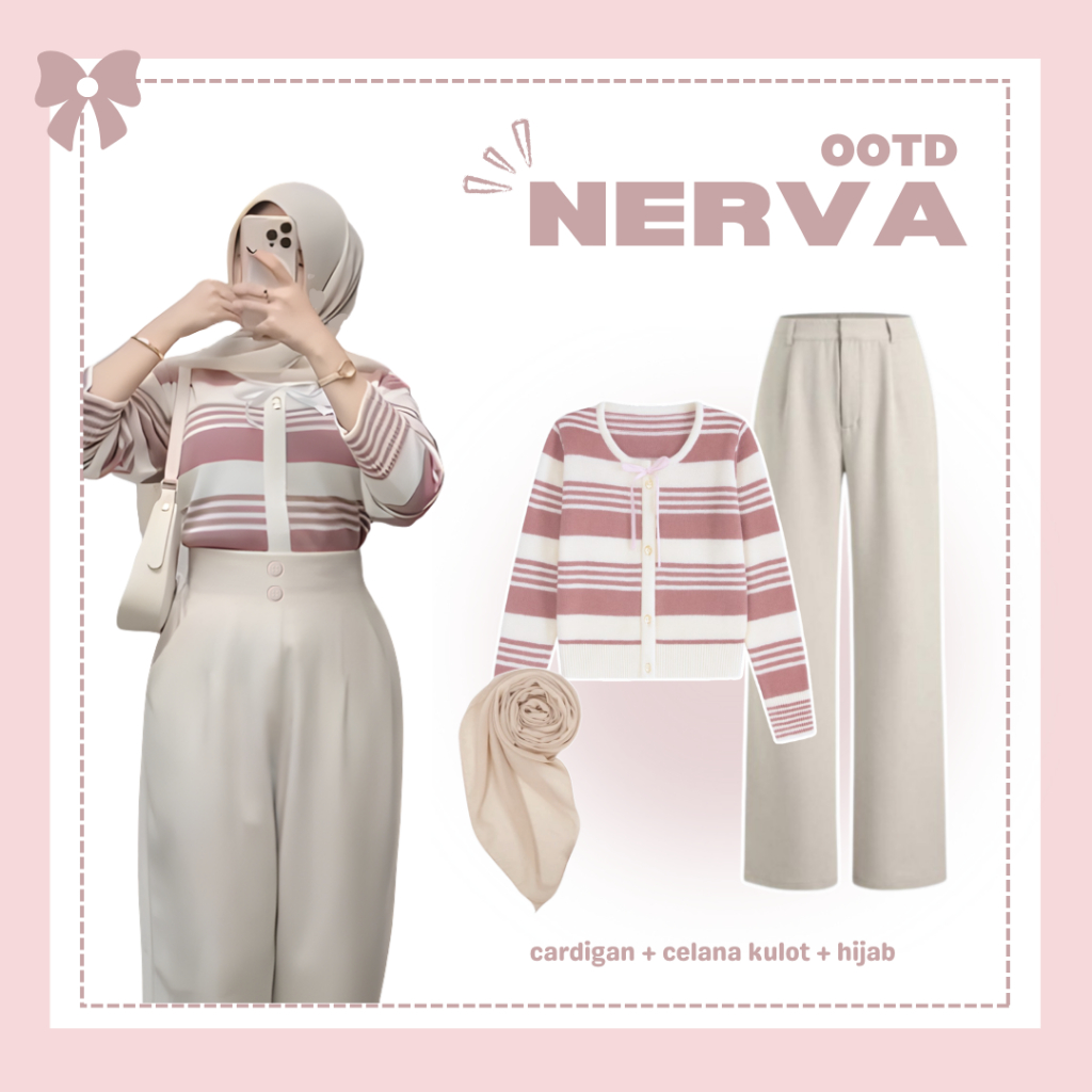 Setelan Nerva Outfit Set [ Cardigan + Celana kulot + Hijab ] One Set Korean Style | OOTD Fashion Wan