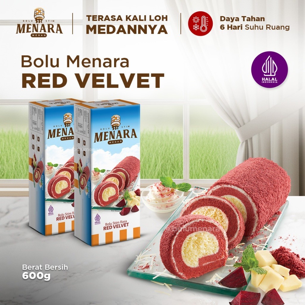 Promo Bolu Menara Red Velvet - Reguler Pack (600 gr) - Oleh-oleh Khas Medan