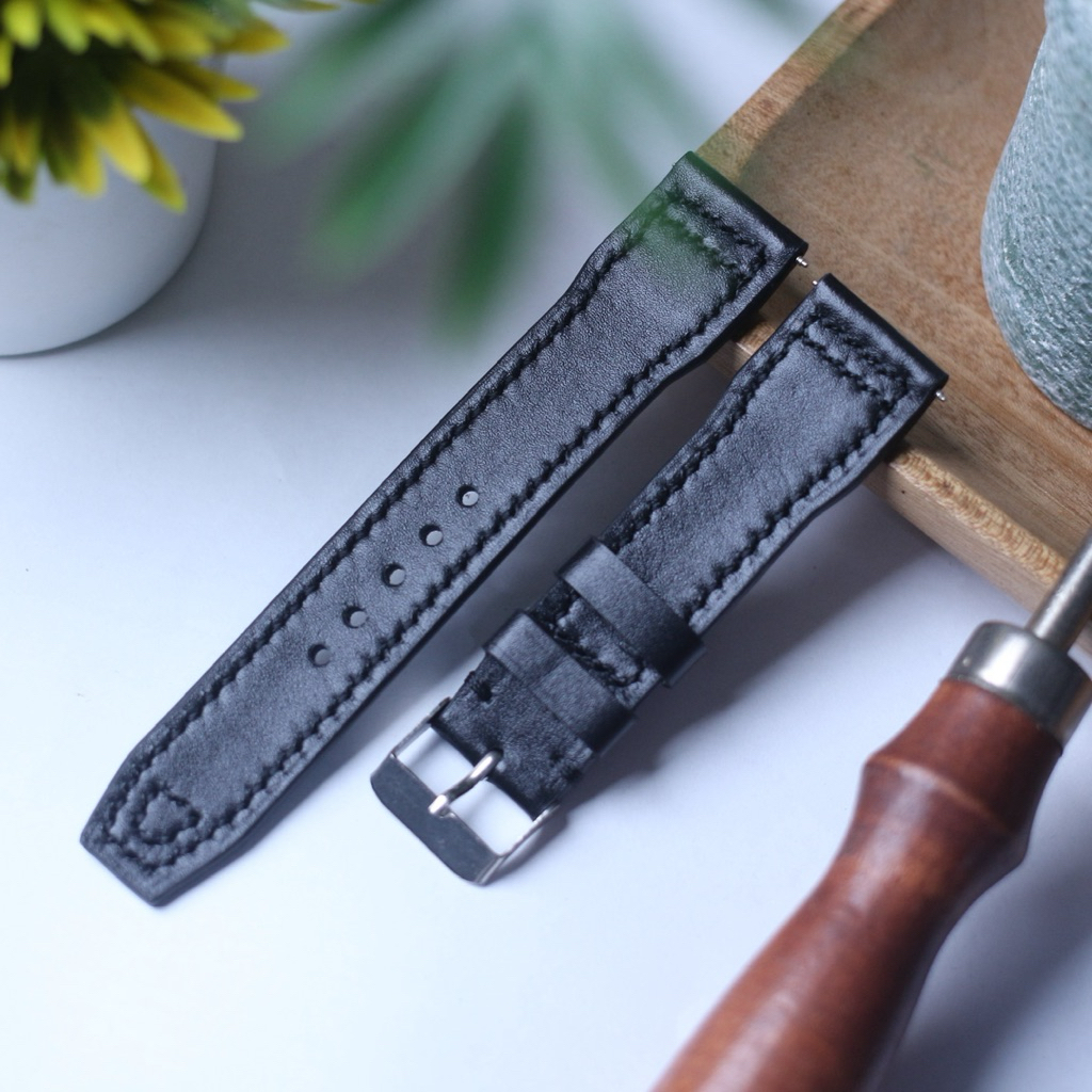 Tali Jam Tangan watch leather strap by garden strap Kulit Sapi IWC Pilot " All Black "
