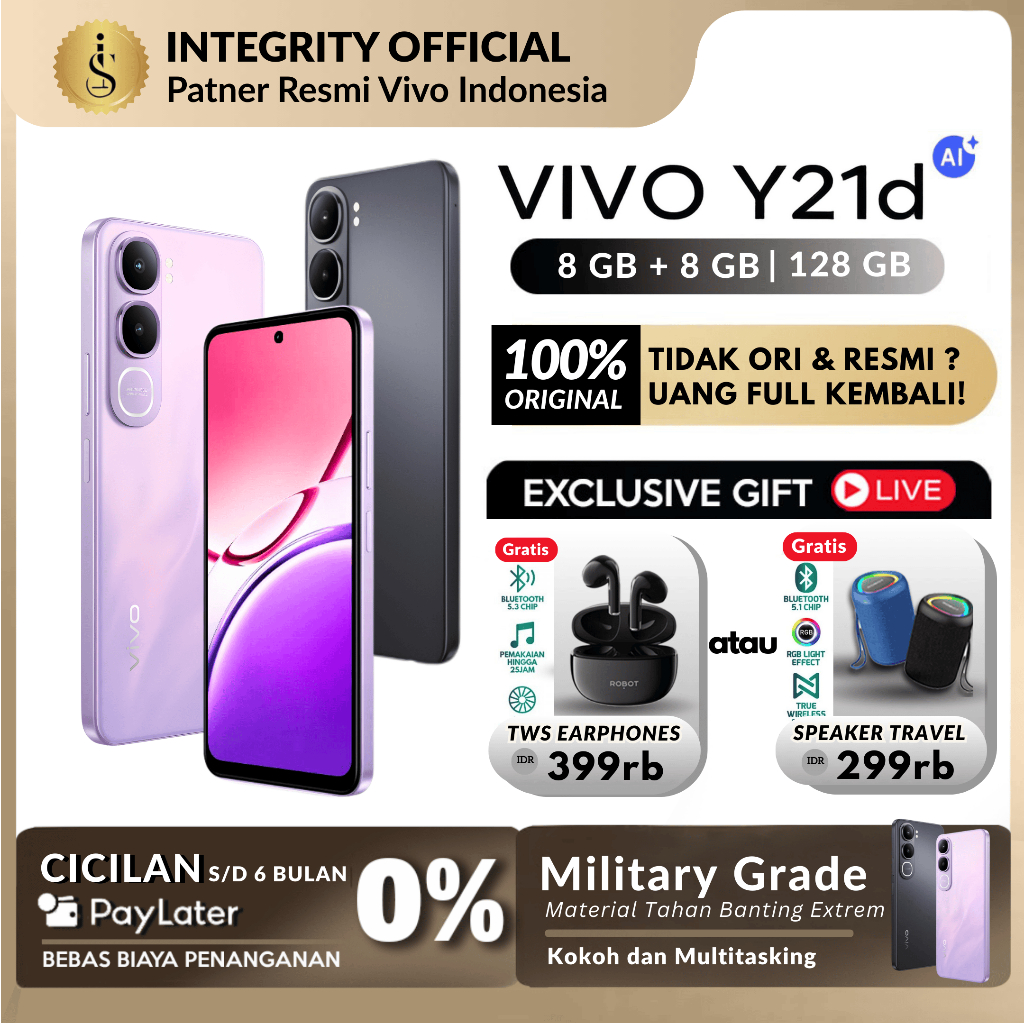 Vivo Y21D Ram 6+128GB Garansi Resmi 100% Ori Vivo Terbaru 2025 Bisa COD