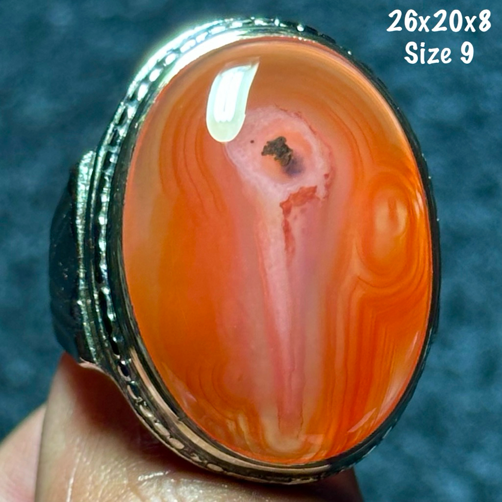Cincin Batu Akik Natural Baturaja Puser Sodo Lanang Mr.P Didalam Batu 3D Aquarium Kristal (asli alam