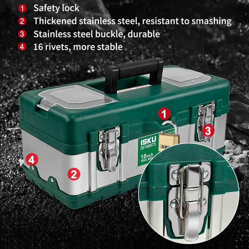 FREE Isku Tool Box Besar 20 Inch Tool Box Bahan Stainless Steel Kotak Perkakas Tahan Lama Toolbox