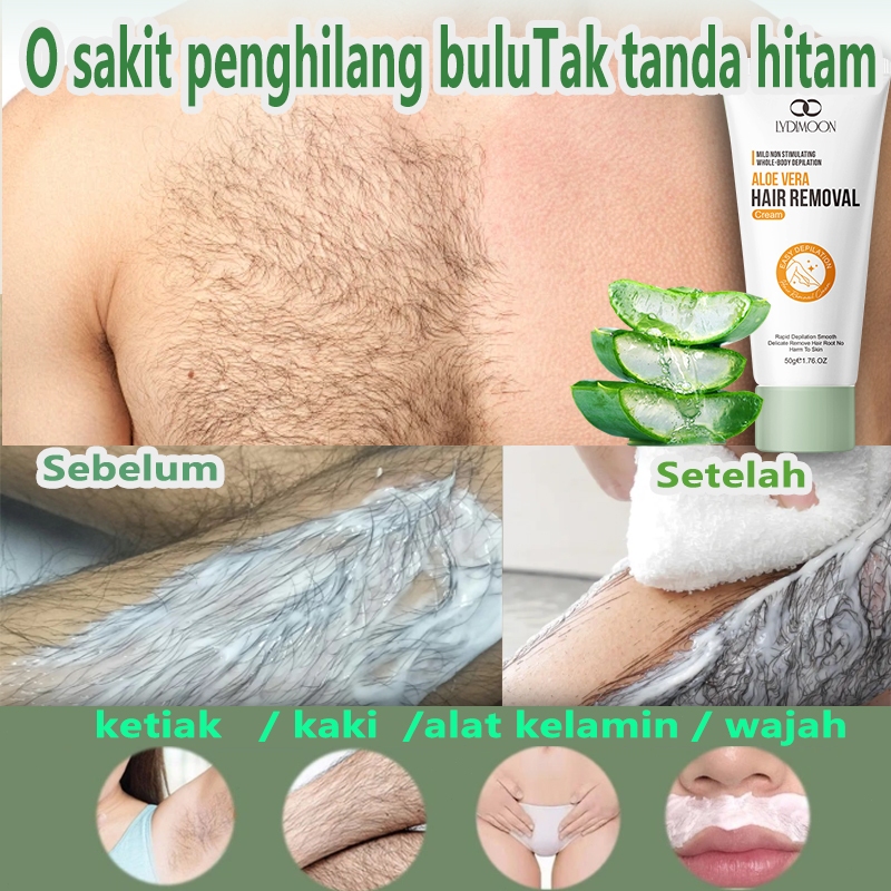 Aloe Vera Hair Removal Cream 50g Krim penghilang bulu ketiak area sensitif, perontok kumis/janggut, 