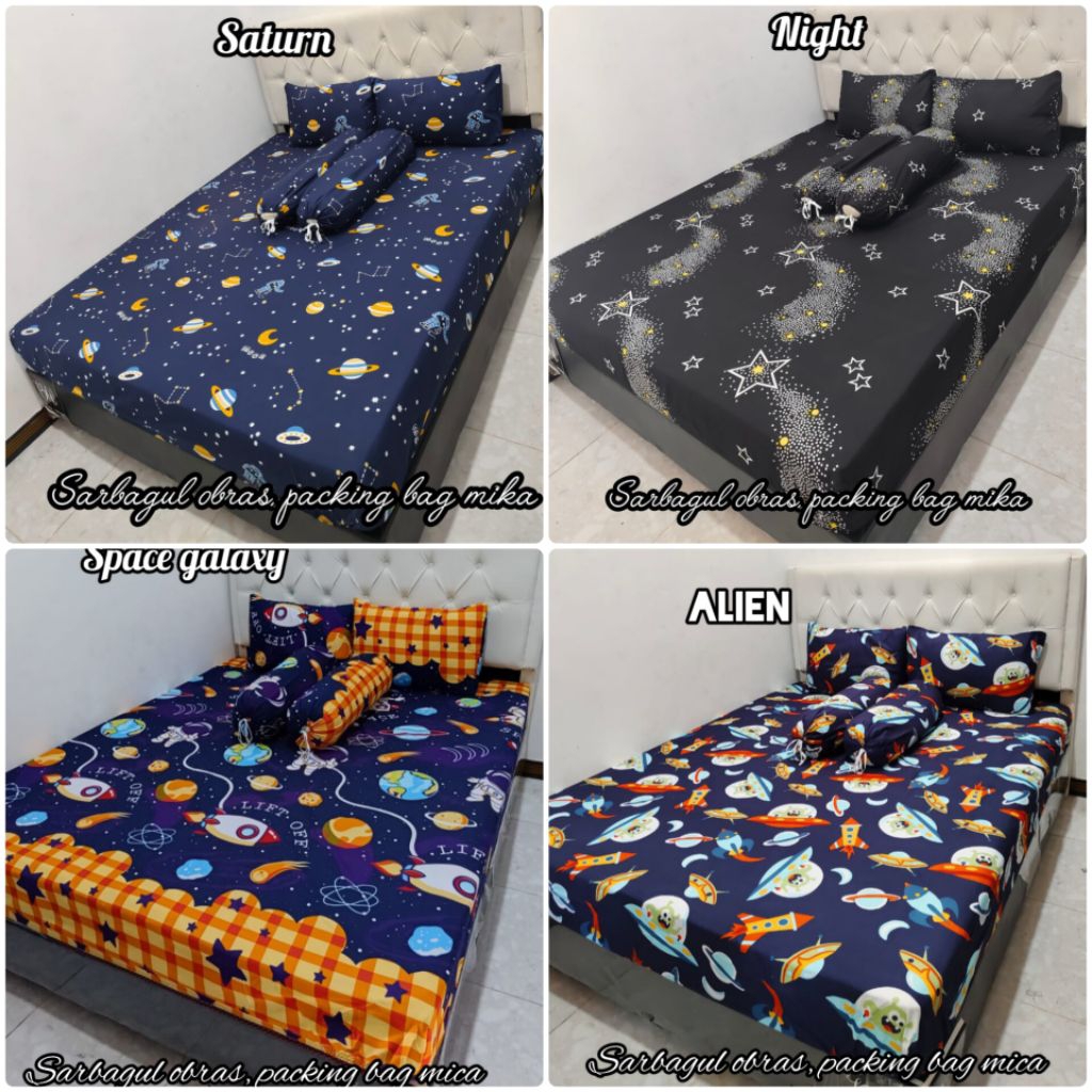 SPREI KARET ANAK COWOK MOTIF ANAK  planet GALAXY OUTER SPACE Bulan BINTANG ASTRONOT