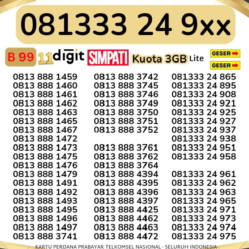 Nomor Cantik 11 digit Kartu Perdana 11 Angka Telkomsel 5G Nomor Cantik Bonus kuota 3gb Simpati Suppo