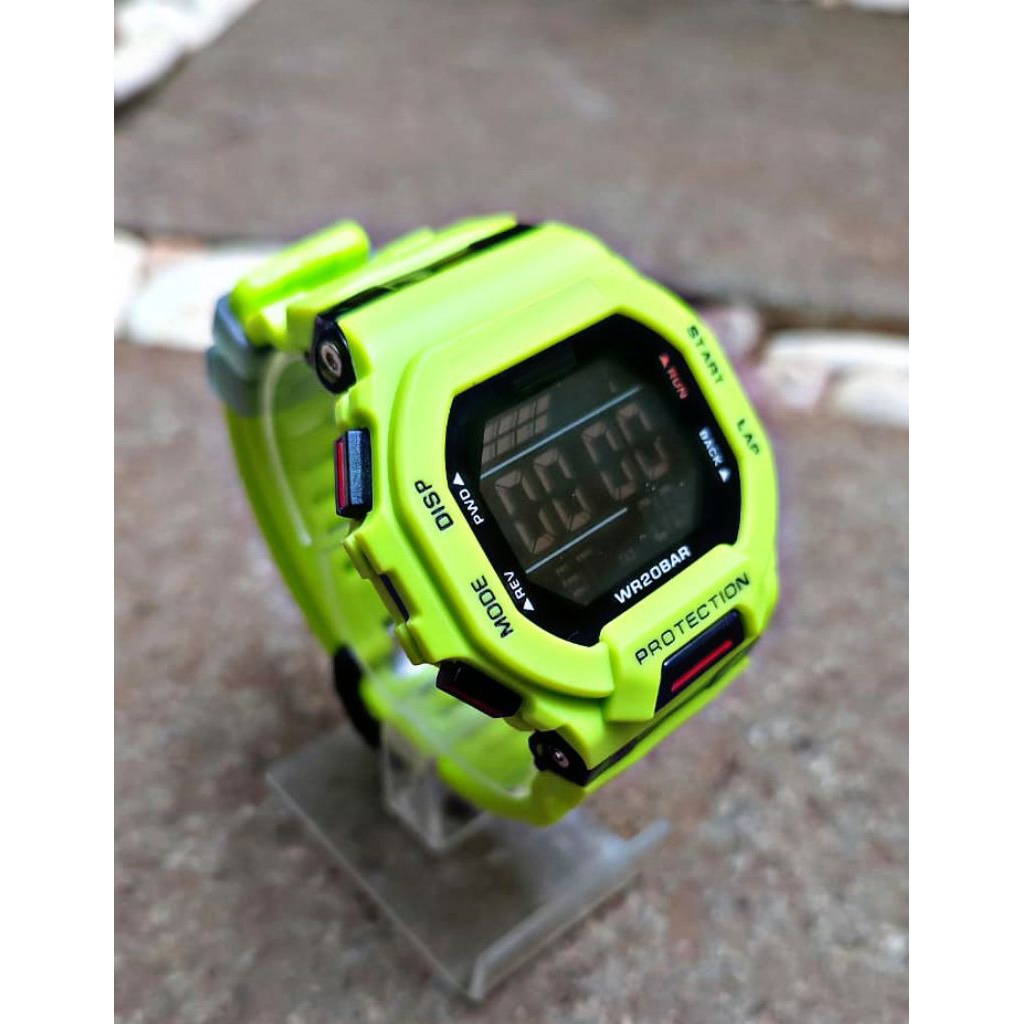LIMITED EDITION JAM TANGAN SPORT DIGITAL PRIA WANITA ANTI AIR HIJAU STABILO TALI RUBBER LED LIGHT