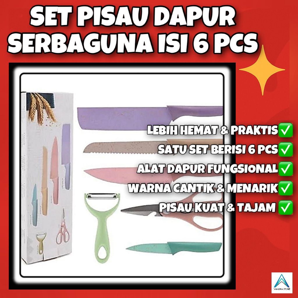 Set Pisau Dapur 6 Pcs – Serbaguna – Pisau Tajam & Kuat – Kualitas Bagus Harga Terjangkau