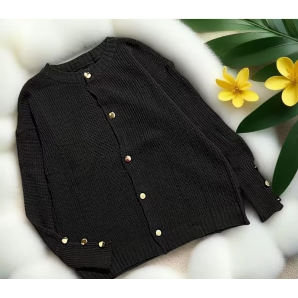 Starla cardy rajut/atasan wanita Basic Kancing gold Tebal Premium