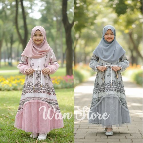 Gamis Sultan Armany Silk Mix Brukat Santily Anak Perempuan Usia 3 - 10 Tahun / Baju Gamis Raya Anak 