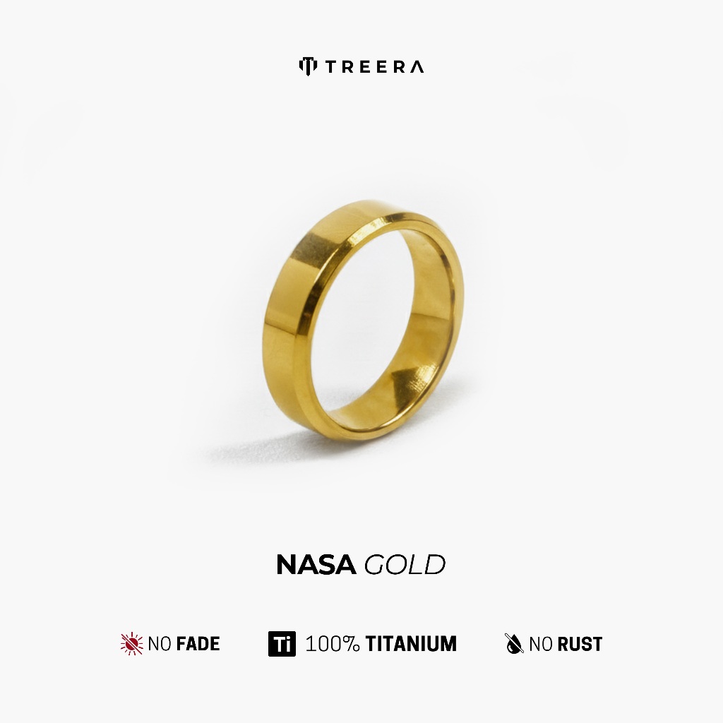 Treera - Cincin Titanium Emas Gold Pria Wanita Original Anti Luntur