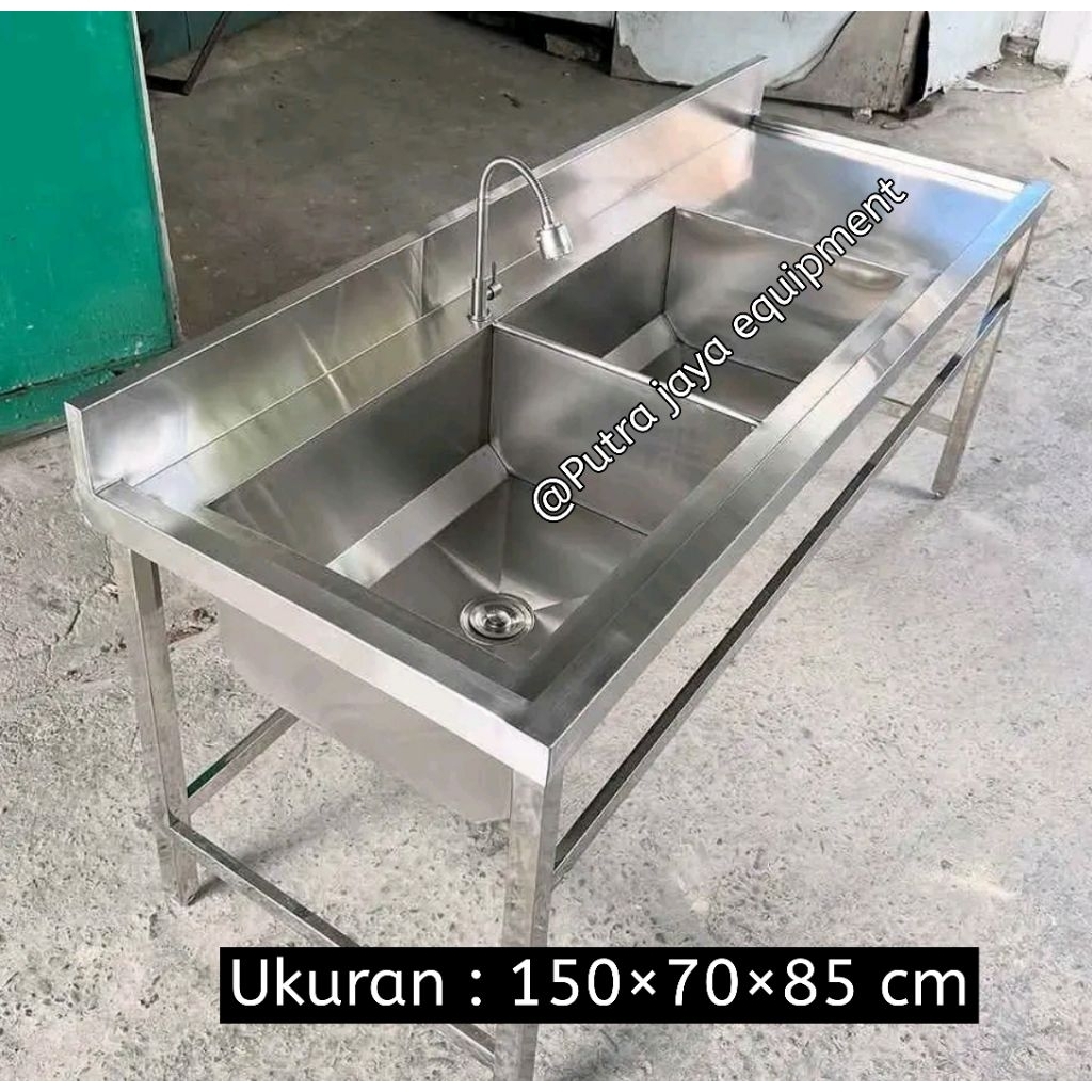 Wastafel Doble Sink 150×70×85 Stainless 304 HL SUS | Doble Sink Dapur Restoran Dapur MBG | Wastafel 