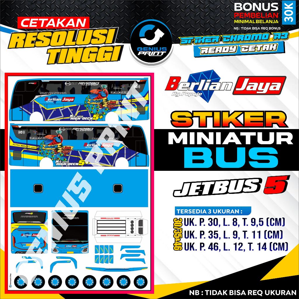 Stiker miniatur bus [ JETBUS 5 ] Livery Berlian Jaya | Boga Trans | Pandawa 87 | Po Haryanto | Restu