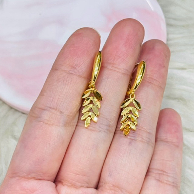 anting klip daun cantik simple elegant emas asli kadar 875