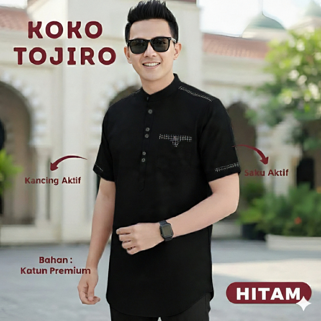 Baju Koko Tojiro Lengan Pendek Oversize / Baju Muslim Koko Polos Kancing / Baju Koko Tojiro Jumbo