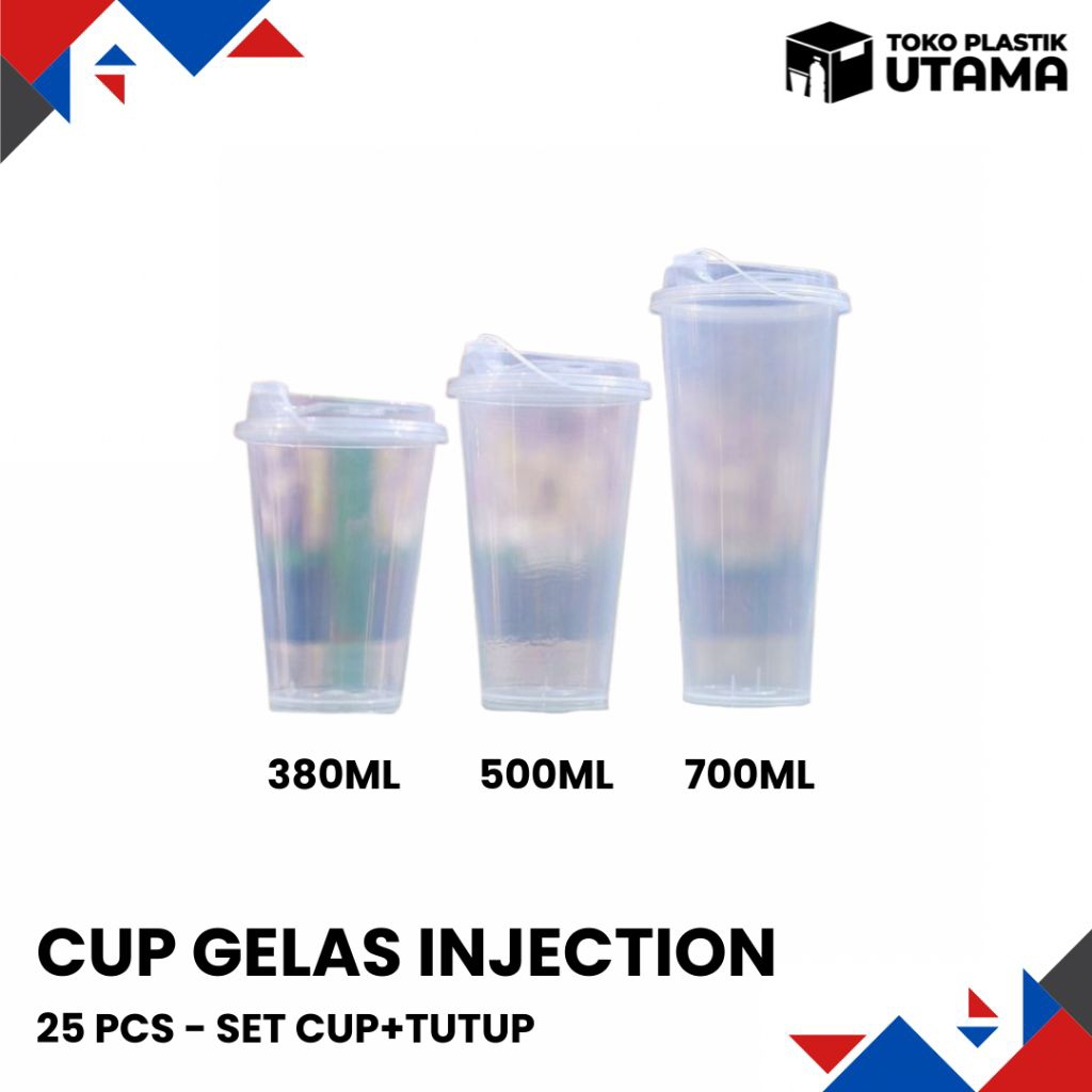 Gelas Plastik Injection Cup + Tutup PP Bening 380ml 500ml 700ml