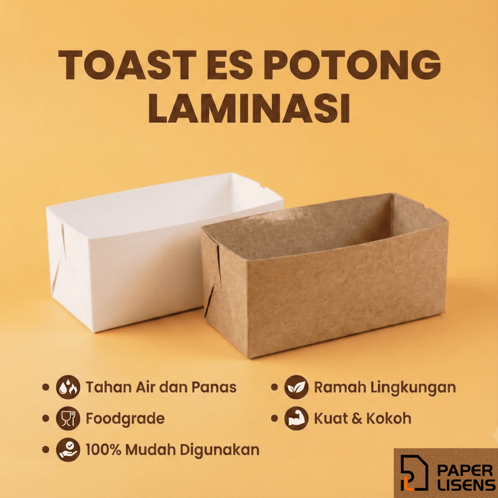 (100 pcs) Kotak Es Potong Roti (BESAR) POLOS LAMINASI / Paper Tray / Toast Box / Wadah Es Potong
