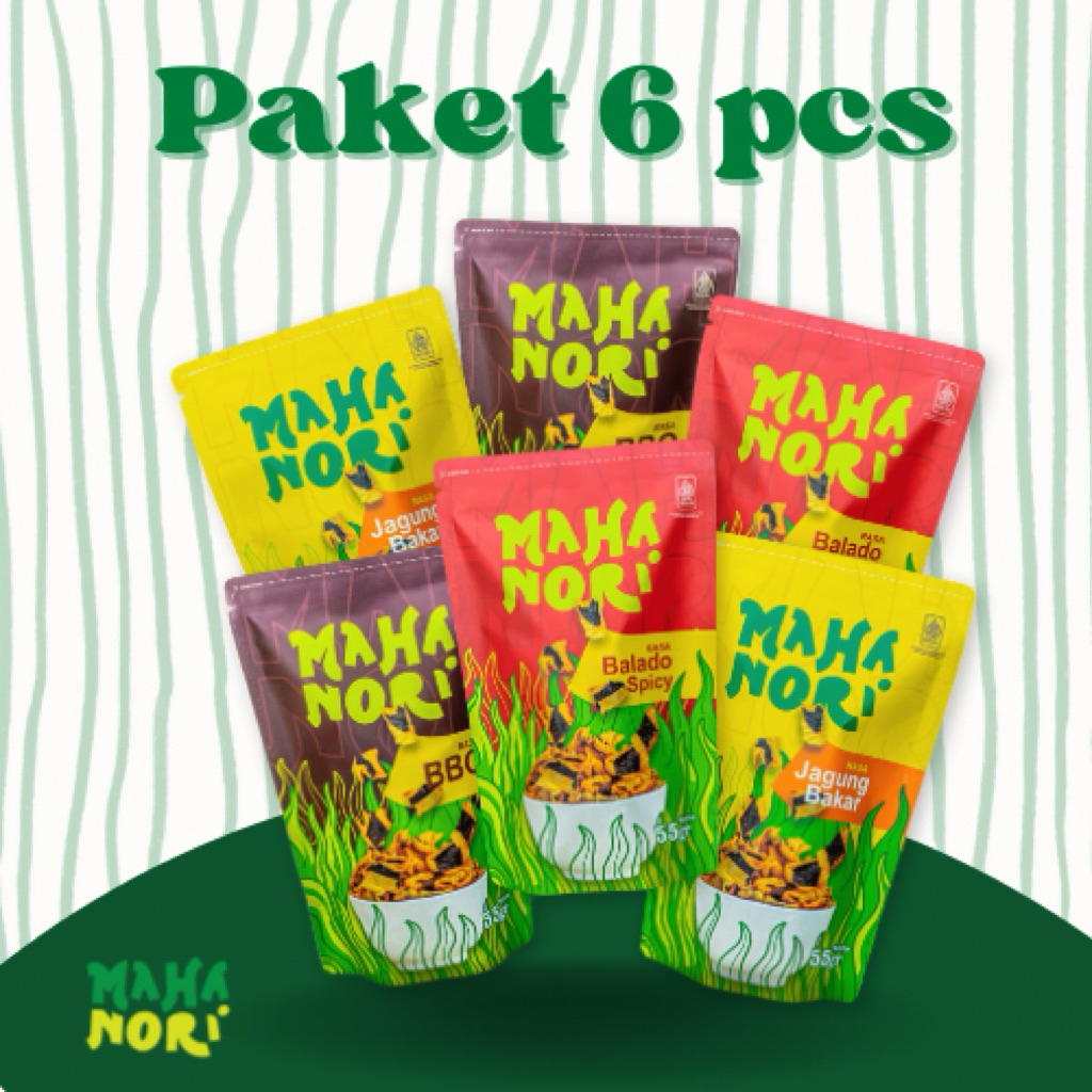 (PAKET ISI 6 PCS) MAHANORI Keripik Rumput Laut berbahan dasar Nori Sushi yang bersertifikat Halal MU