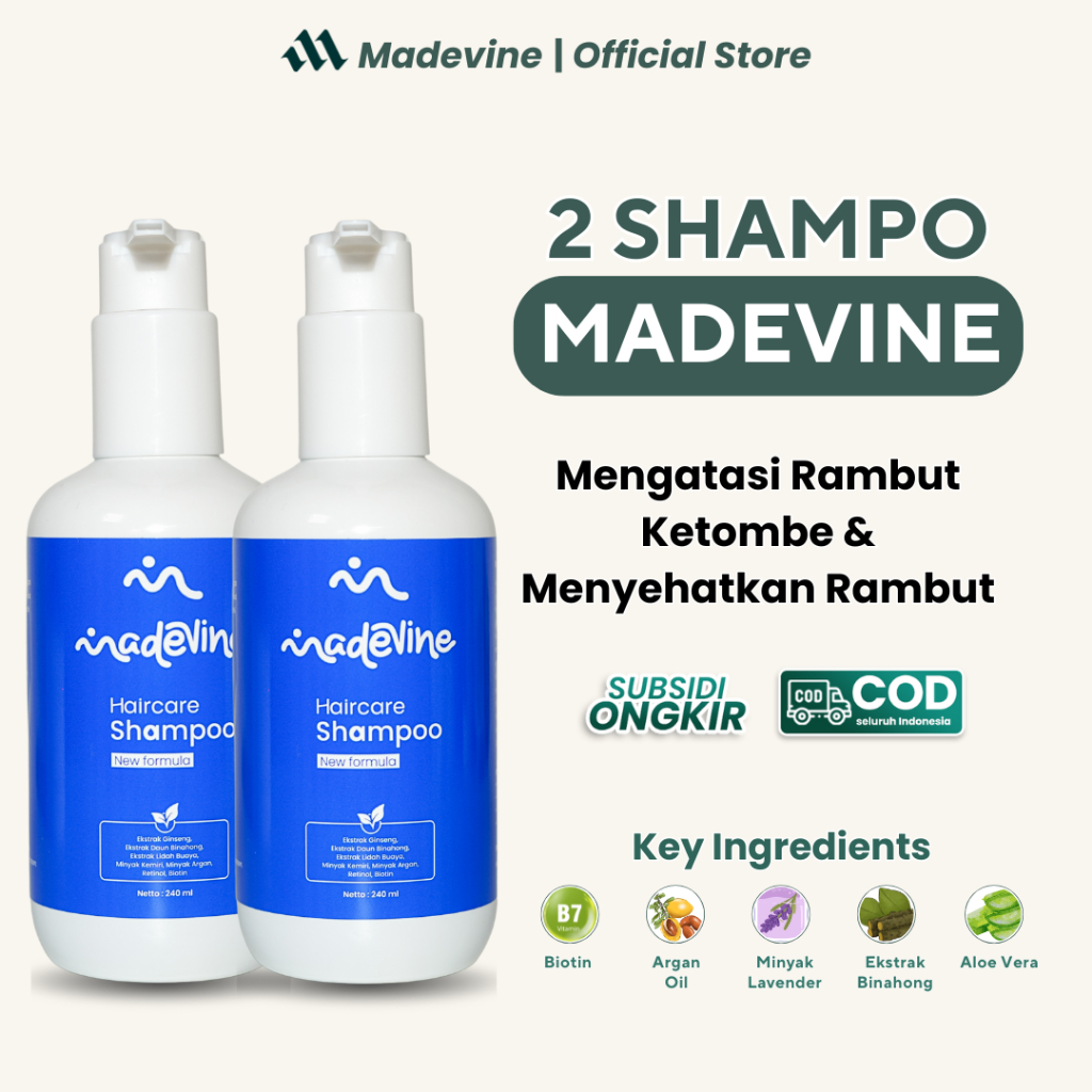 PAKET 2 PCS MADEVINE SHAMPOO - PERAWATAN RAMBUT RONTOK BOTAK | BPOM