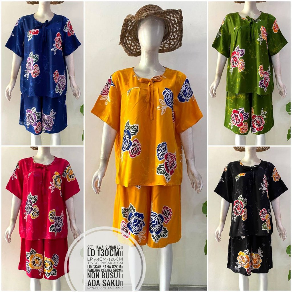 BRS - Setelan Pendek Batik Cap Motif Sunan Rayon Premium Pekalongan, Adem, Kekinian, Wanita, tanpa l