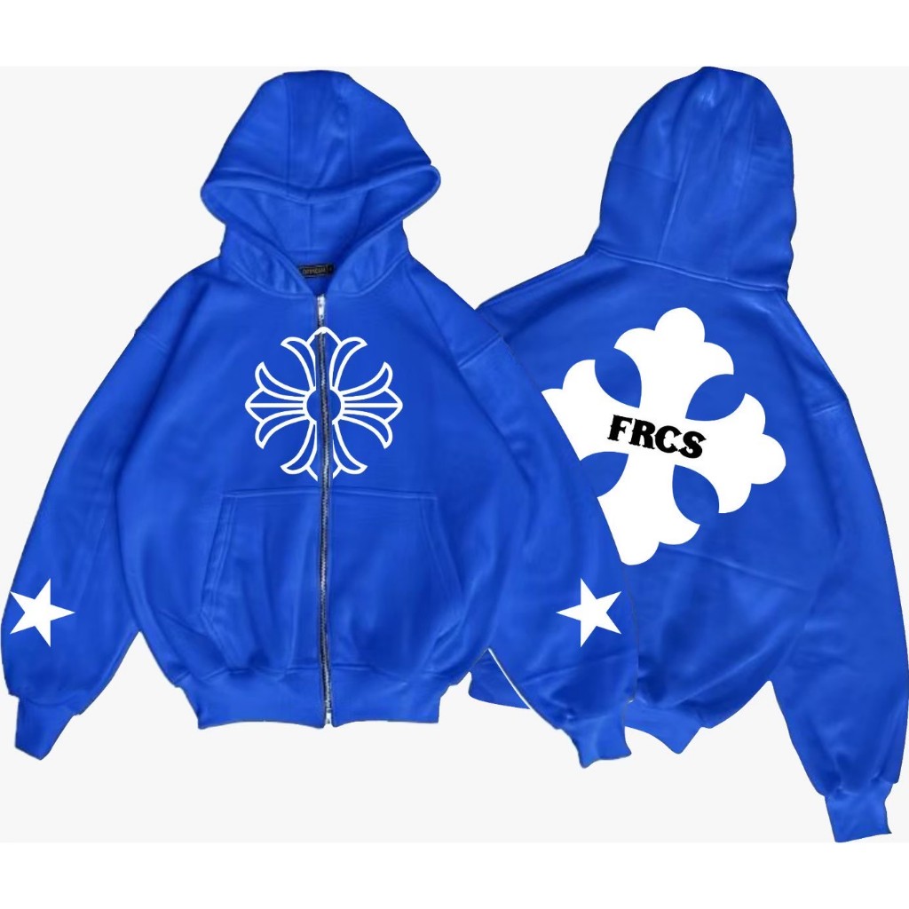 Hoodie Boxy Zipper Blue FRCS StarCross Basic - Jaket Biru Sleting Skena Boxy Oversize Terbaru Pria &