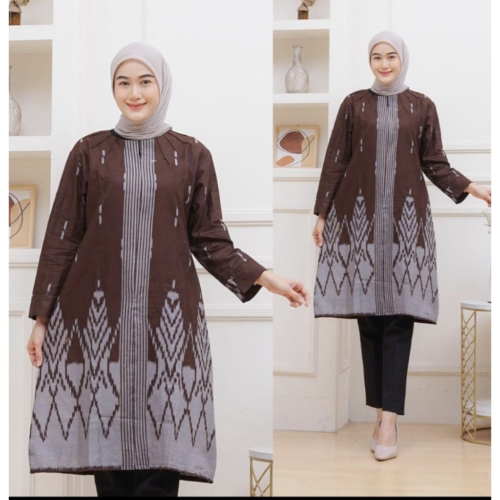 Batik Tunik Wanita Modern Atasan Tunik Batik Couple Keluarga Bahan Katun Halus